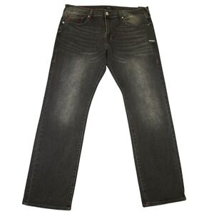 NEW True Religion Jeans Ricky Relaxed Straight Mens 38x34 Black Grey Dark Wash